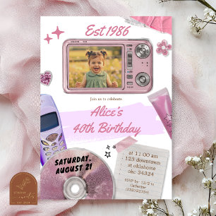 Y2K Pink Retro Digital Camera Birthday Invitation