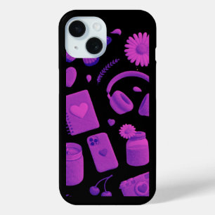 Y2K Purple Glossy Cherry Pattern Black iPhone Case