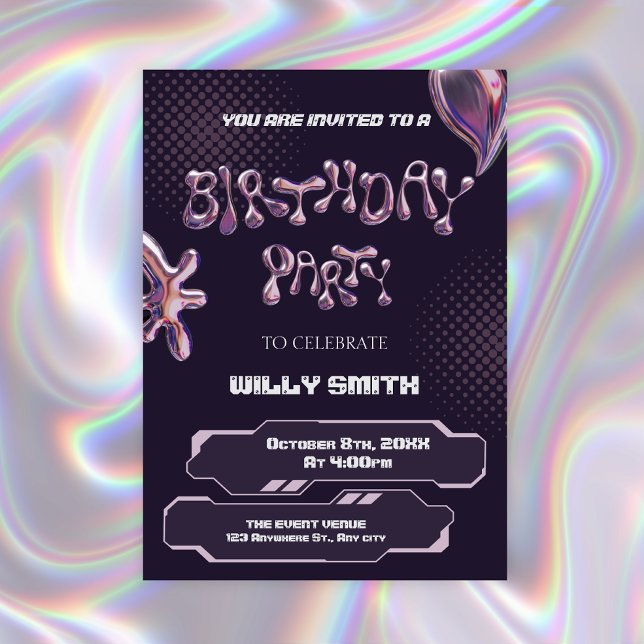 Y2K Purple metallic bubble  Invitation (Creator Uploaded)