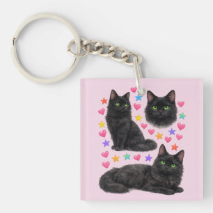 y2k rainbow hearts black cat kawaii cute key ring