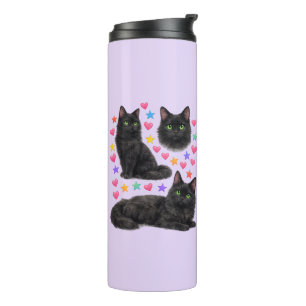 y2k rainbow hearts black cat kawaii cute thermal tumbler