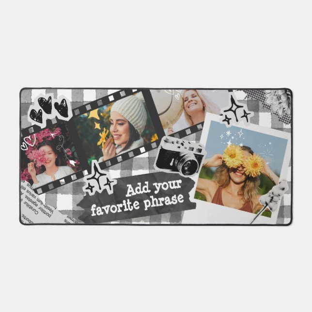 Y2K Retro Personalized Photo Collage in Black Desk Mat (Front)