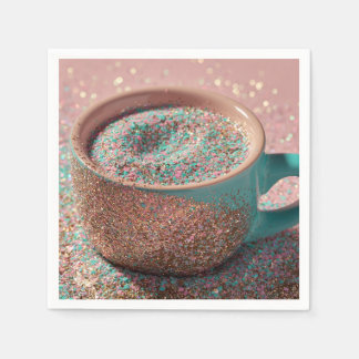 Y2K Sparkly Pastel Pink and Teal Glitter Cup Napkin