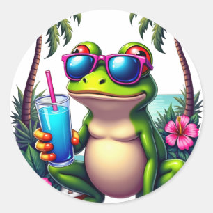 Y2K Tropical Frog Retro 2000s Flip Phone Grumpy Ae Classic Round Sticker