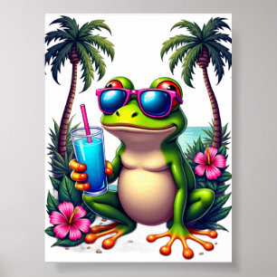Y2K Tropical Frog Retro 2000s Flip Phone Grumpy Ae Poster