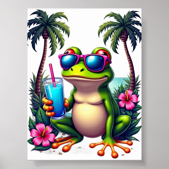 Y2K Tropical Frog Retro 2000s Flip Phone Grumpy Ae Poster (Front)