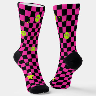 Y2K vivid pink is cute checkered pattern  Socks