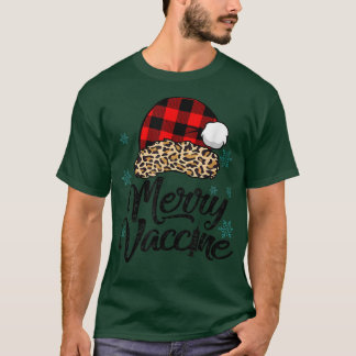 Y4Ry Leopard Santa Hat Merry Vaccine Christmas Xma T-Shirt