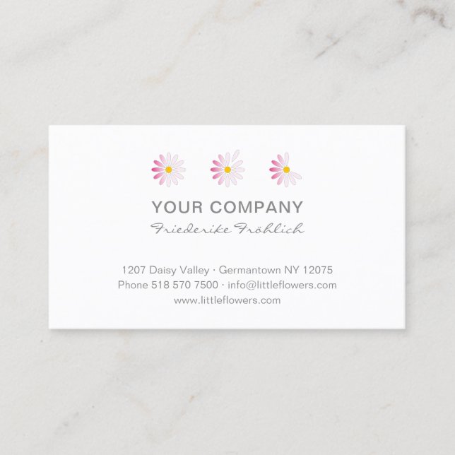 ♥ y.Bee Little Pink Daisy Flowers. Modern Floral Business Card (Front)