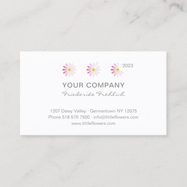 ♥ y.Bee Little Pink Flowers Pocket Calendar 2023. Business Card (Front)
