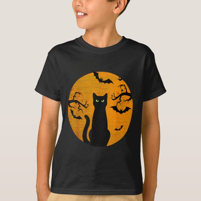 Y Christmas Cat Costume Retro Cat Moon Black Cat  T-Shirt (Front)
