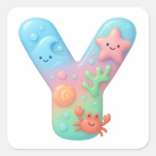 "Y" Cute Letter - Underwater Sea Creature  Square Sticker