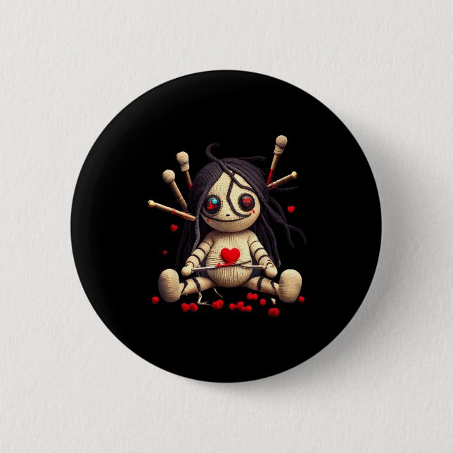 Y Cute Sitting Voodoo Doll Halloween Valentine Day 6 Cm Round Badge (Front)