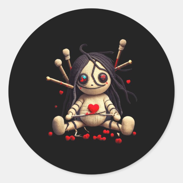 Y Cute Sitting Voodoo Doll Halloween Valentine Day Classic Round Sticker (Front)