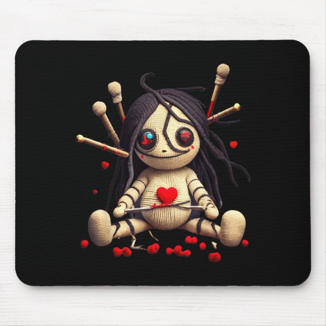 Y Cute Sitting Voodoo Doll Halloween Valentine Day Mouse Mat (Front)