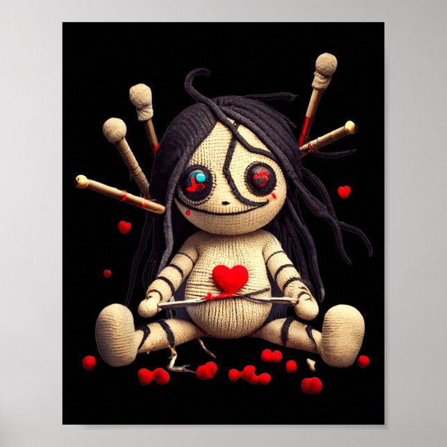 Y Cute Sitting Voodoo Doll Halloween Valentine Day Poster (Front)