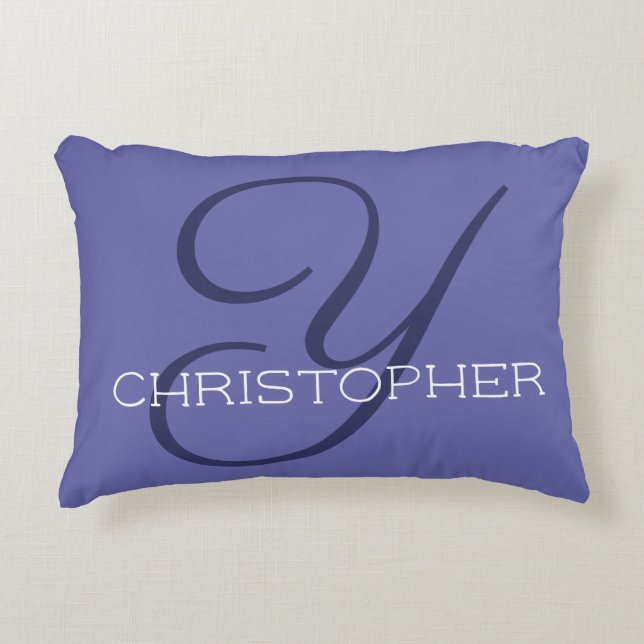 Y Initial Calligraphy Name Trendy Blue Decorative Cushion (Front)
