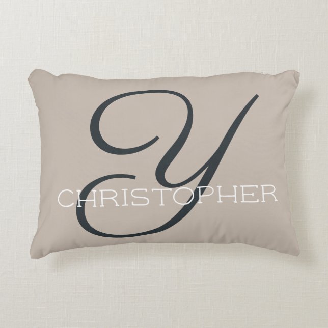 Y Initial Personalised Name Taupe Tan Neutral Chic Decorative Cushion (Front)