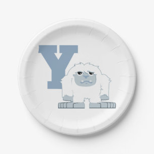 Y is for Yeti Cute Cartoon Yeti Monster Paper Plate
