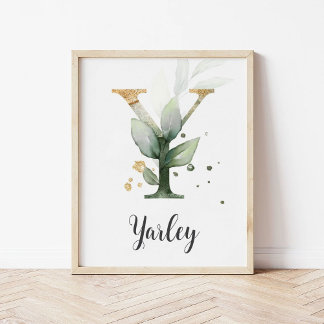Y Letter Monogram Greenery Nursery Name Wall Print