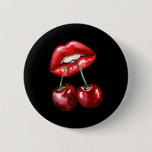 Y Lips Cherry Trendy Vintage Retro Cherry Valentin 6 Cm Round Badge