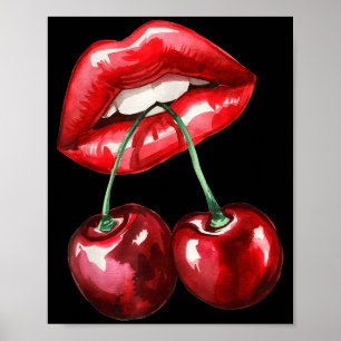 Y Lips Cherry Trendy Vintage Retro Cherry Valentin Poster