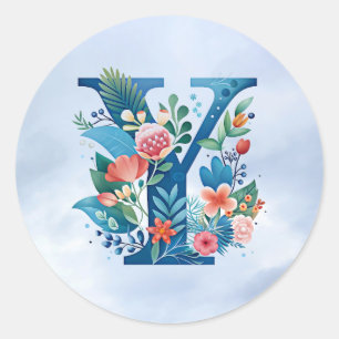 Y monogram beautiful floral design classic round sticker
