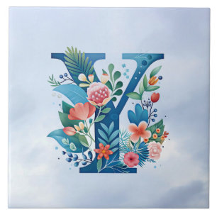 Y monogram beautiful floral design tile