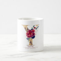 Y Monogram Floral Burgundy Red and Navy Blue