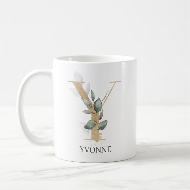 Y Monogram Floral Personalised Coffee Mug (Left)