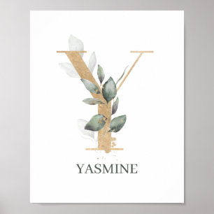 Y Monogram Floral Personalised Poster