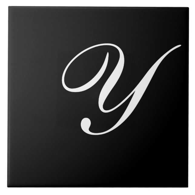 Y Monogram Initial White on Black Tile (Front)