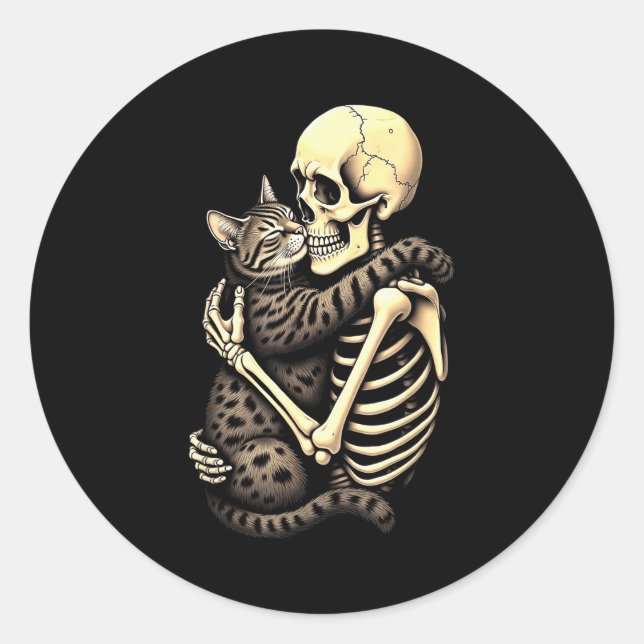Y Skeleton Hugging Cat Halloween Lovers Human Pro  Classic Round Sticker (Front)