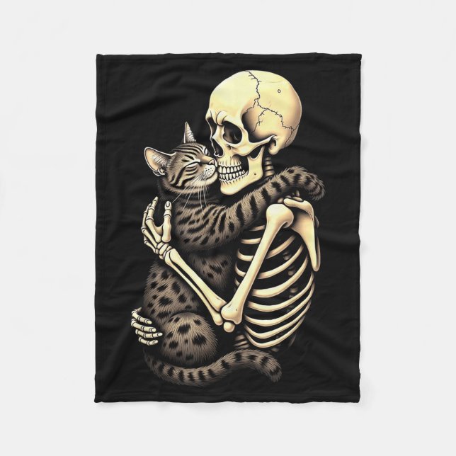 Y Skeleton Hugging Cat Halloween Lovers Human Pro  Fleece Blanket (Front)
