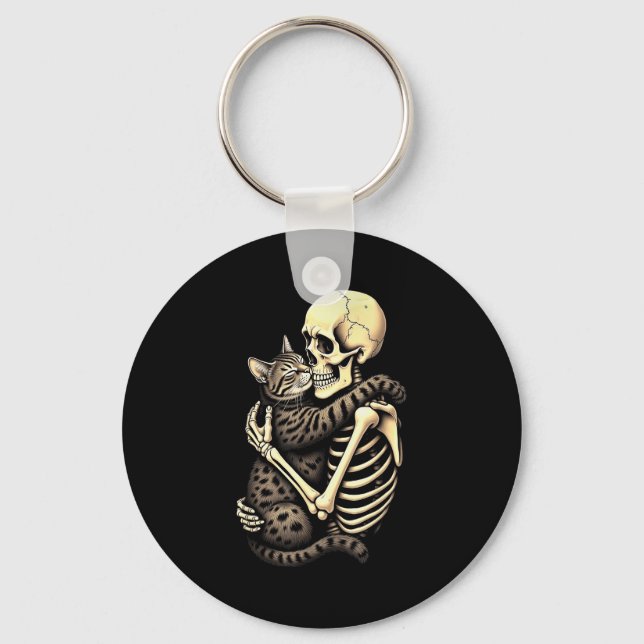 Y Skeleton Hugging Cat Halloween Lovers Human Pro  Key Ring (Front)