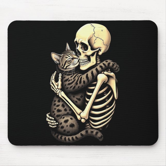 Y Skeleton Hugging Cat Halloween Lovers Human Pro  Mouse Mat (Front)