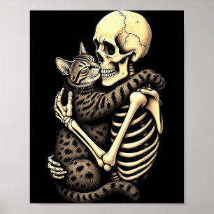 Y Skeleton Hugging Cat Halloween Lovers Human Pro Poster