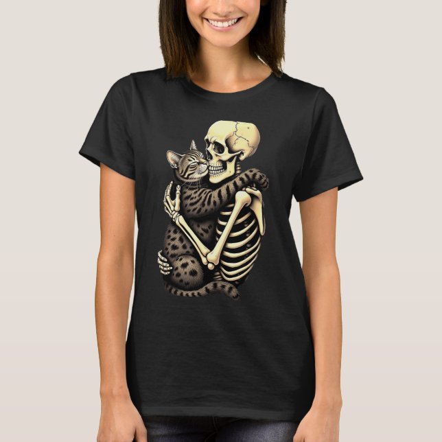 Y Skeleton Hugging Cat Halloween Lovers Human Pro  T-Shirt (Front)