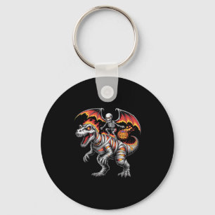 Y Skeleton Riding Dinosaur T-rex Halloween Pumpkin Key Ring