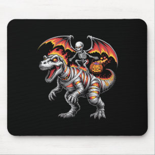 Y Skeleton Riding Dinosaur T-rex Halloween Pumpkin Mouse Mat