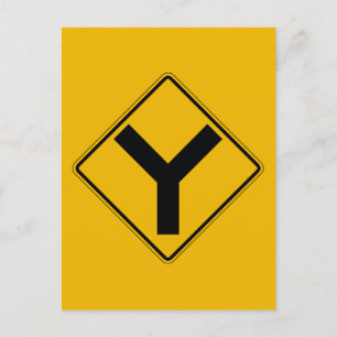 Y-symbol, Traffic Warning Sign, USA Postcard