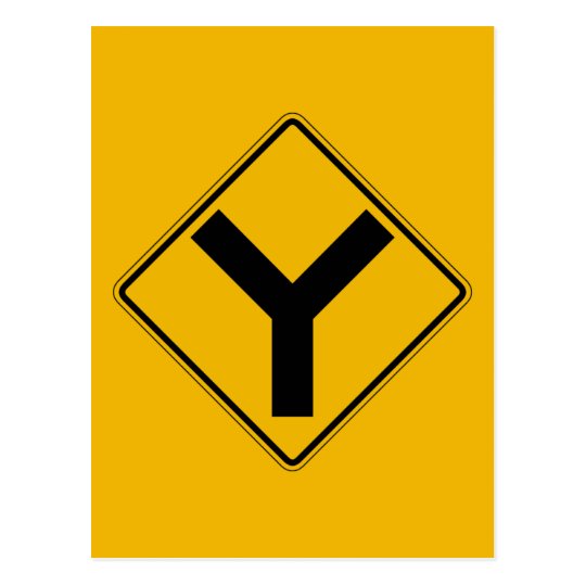 Y-symbol, Traffic Warning Sign, USA Postcard