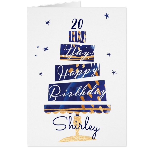 "Ya! Happy Birthday" Modern Navy Cake For Any Age (Front)