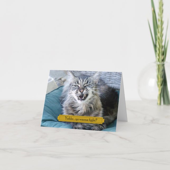 Ya wanna fight? funny cat thank you card (Front)