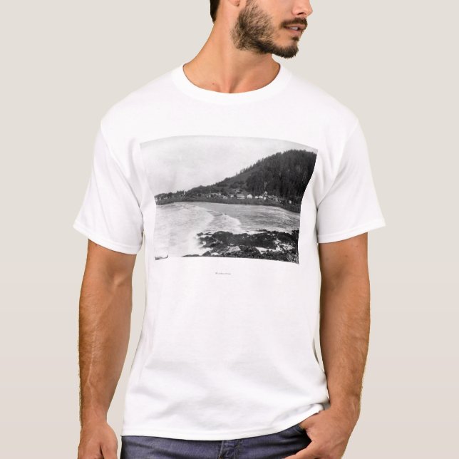 Yachats, Oregon Town View and Ocean Photograph T-Shirt (Front)