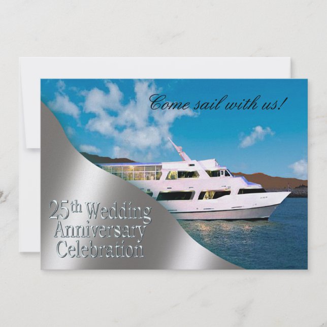 Yacht 25th Wedding Anniversary | daylight Invitation (Front)