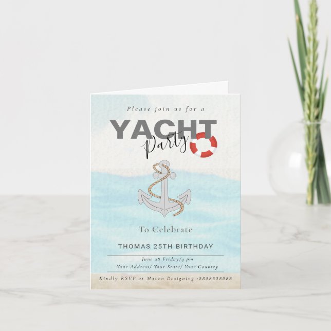 Yacht Boat Cruise Birthday Party  Invitation (Front)