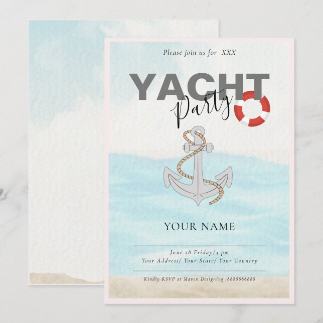 Yacht Boat Cruise Birthday Party  Invitation (Front/Back)