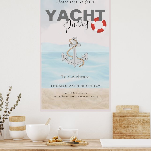 Yacht Boat Cruise Birthday Party  Poster (Kitchen)