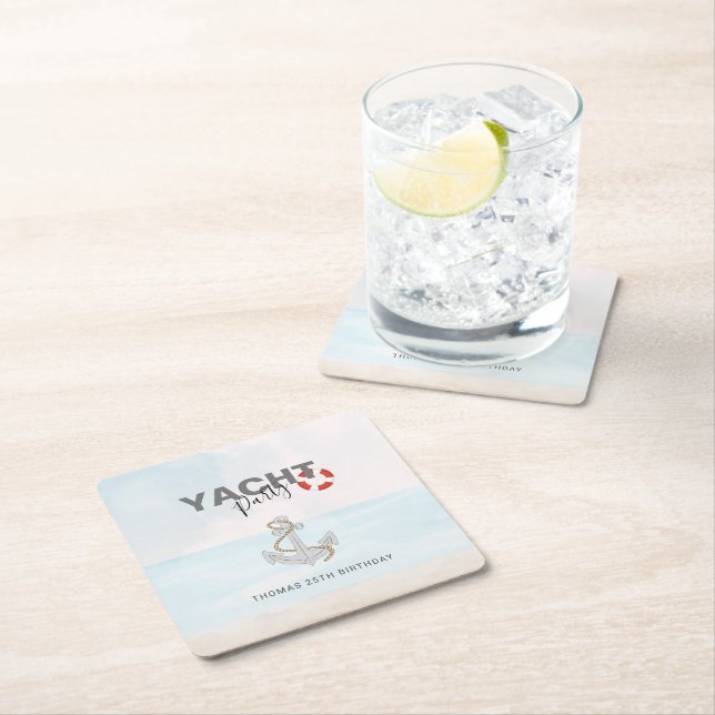 Yacht Boat Cruise Birthday Party  Square Paper Coaster (Insitu)